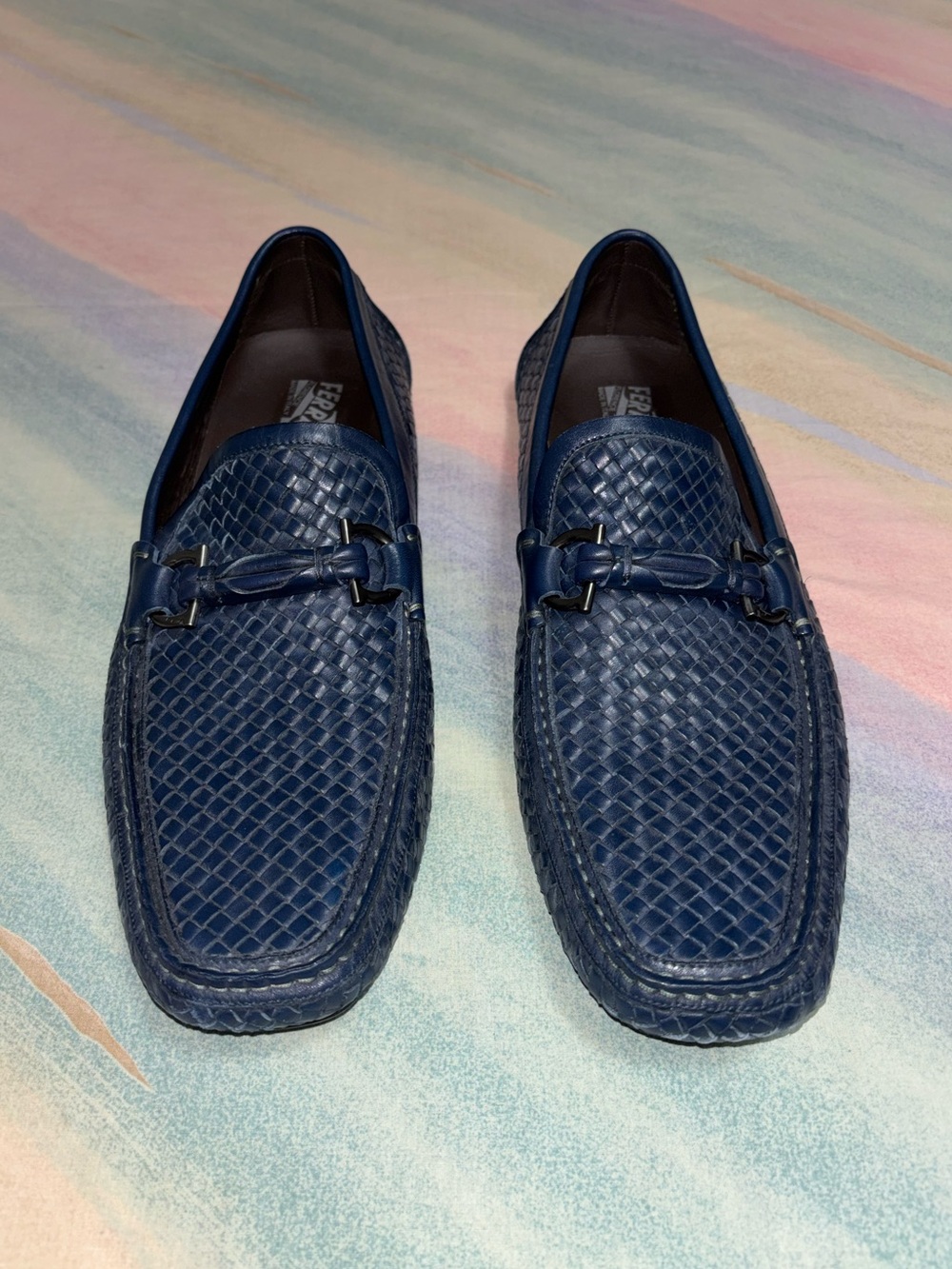 Size 13 Salvatore Ferragamo Parigi Gancini Logo  Blue Leather Drivers RARE!$$895 - Picture 11 of 12
